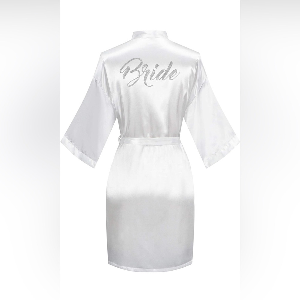 Bling Bride Kimono Robe Satin Polyester One Size Cream Rhinestone Crystal